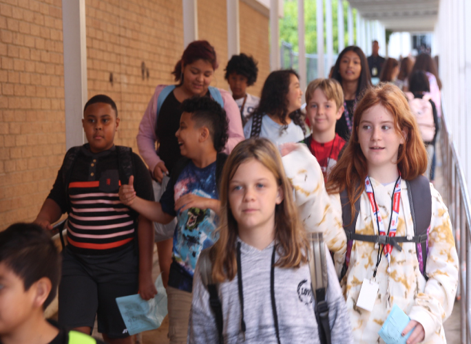 students walking