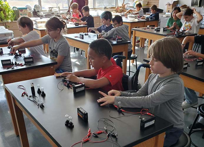 students in science class