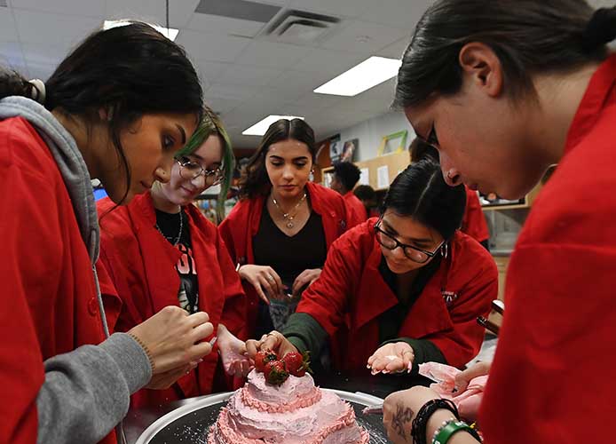students making a cake