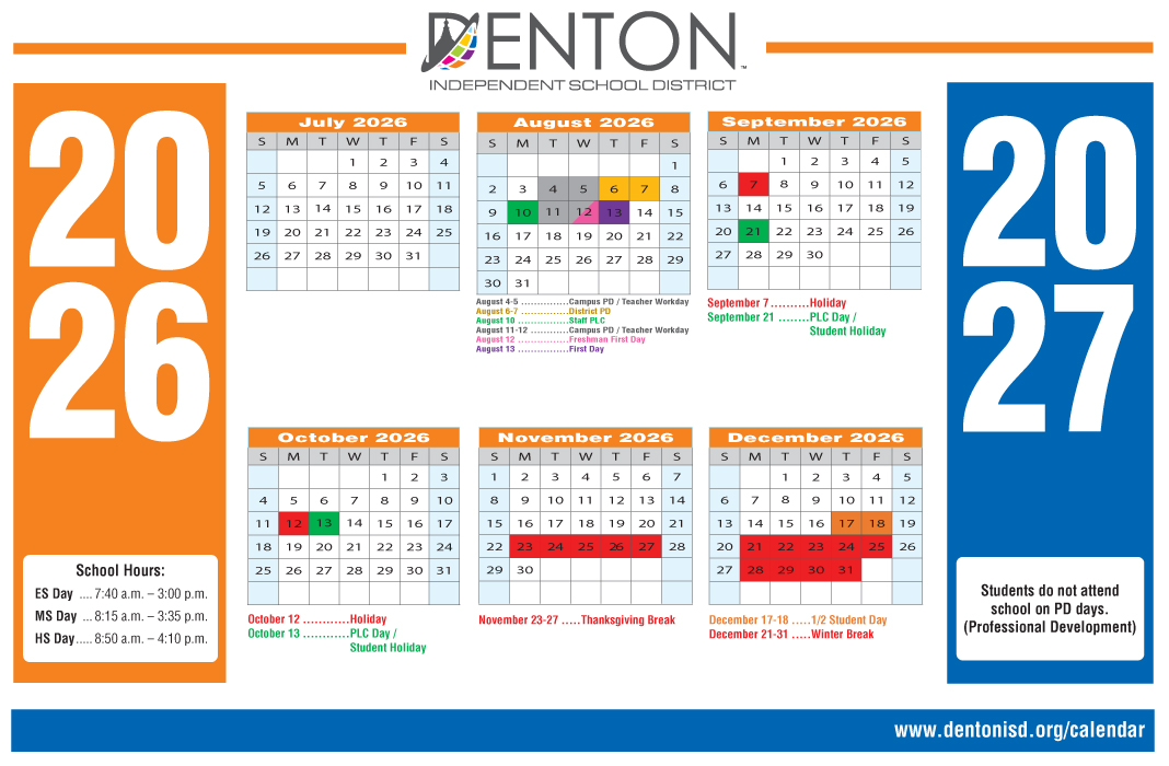 2025 -2026 Denton ISD Calendar