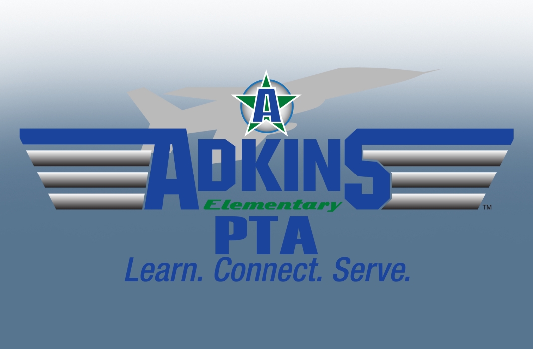 Adkins pta logo, blue gradient background